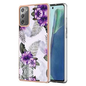 huismerk Voor Samsung Galaxy Note20 Electroplating IMD TPU Telefoonhoes (Purple Flower)