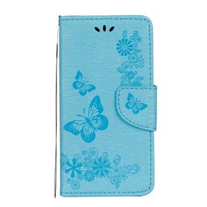 huismerk iPhone X horizontaal Bloemen en vlinders patroon PU leren Flip Hoesje met draagriem houder en opbergruimte voor pinpassen & geld (blauw)