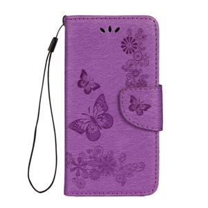 huismerk iPhone X horizontaal Bloemen en vlinders patroon PU leren Flip Hoesje met draagriem houder en opbergruimte voor pinpassen & geld (paars)