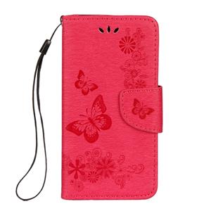 huismerk iPhone X horizontaal Bloemen en vlinders patroon PU leren Flip Hoesje met draagriem houder en opbergruimte voor pinpassen & geld (rood)