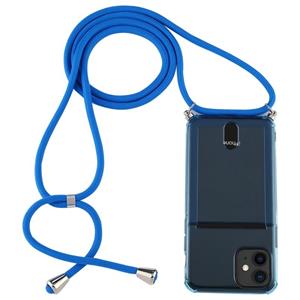 huismerk Voor iPhone 12 Transparante TPU beschermhoes met Lanyard & Card Slot(Blauw)