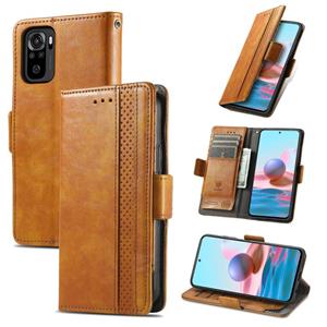 huismerk Voor Xiaomi Redmi Note 10 Caseneo Business Splicing Dual Magnetic Buckle Horizontale Flip PU Lederen Case met Houder & Card Slots & Wallet (Khaki)