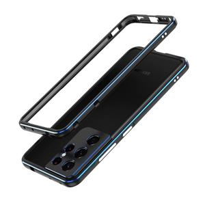 huismerk Voor Samsung Galaxy S21 Ultra Aurora -serie Lens Protector + Metal Frame Protective Phone Case (zwart blauw)