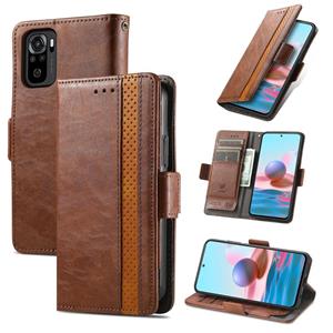 huismerk Voor Xiaomi Redmi Note 10 Caseneo Business Splicing Dual Magnetic Buckle Horizontale Flip PU Lederen Case met Houder & Card Slots & Portemonnee (Bruin