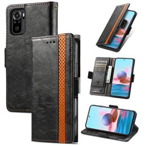 huismerk Voor Xiaomi Redmi Note 10 Caseneo Business Splicing Dual Magnetic Buckle Horizontale Flip PU Lederen Case met Houder & Card Slots & Portemonnee (Zwart