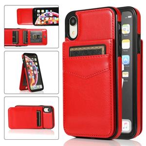 huismerk Solid Color PC + TPU beschermhoes met houder en kaartsleuven voor iPhone XR (rood)