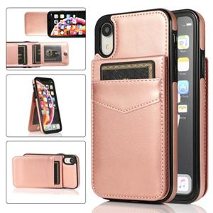 huismerk Solid Color PC + TPU beschermhoes met houder en kaartsleuven voor iPhone XR (rose goud)