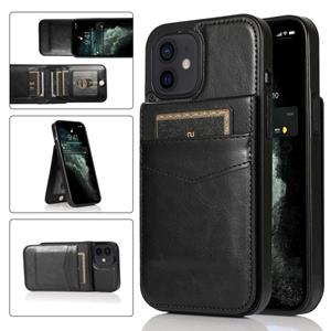 huismerk Solid Color PC + TPU beschermhoes met houder en kaartsleuven voor iPhone 12 mini (zwart)