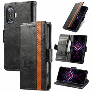 huismerk Voor Xiaomi Redmi K40 Gaming Caseneo Business Splicing Dual Magnetic Buckle Horizontale Flip PU Lederen Case met Houder & Card Slots & Portemonnee (Zw