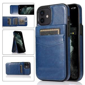 huismerk Solid Color PC + TPU beschermhoes met houder en kaartsleuven voor iPhone 12 mini (blauw)