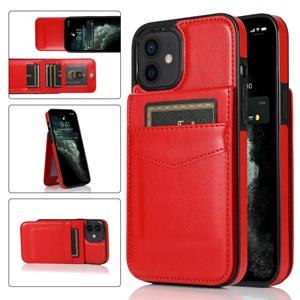 huismerk Solid Color PC + TPU beschermhoes met houder en kaartsleuven voor iPhone 12 mini (rood)