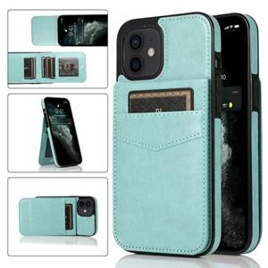 huismerk Solid Color PC + TPU beschermhoes met houder en kaartsleuven voor iPhone 12 mini (groen)