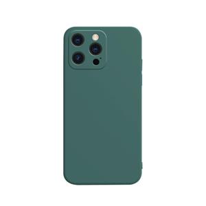 huismerk Solid Color Cube Straight Edge Liquid Silicone Lining Flannel Case For iPhone 13 Pro Max(Green)