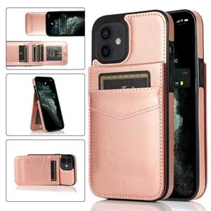 huismerk Solid Color PC + TPU beschermhoes met houder en kaartsleuven voor iPhone 12 mini (rose goud)