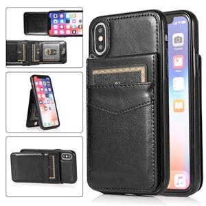 huismerk Solid Color PC + TPU beschermhoes met houder en kaartsleuven voor iPhone XS Max (zwart)