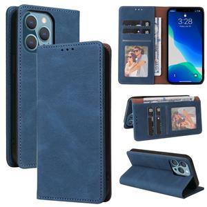 huismerk Simple Suction Closure Horizontal Flip Leather Case with Holder & Card Slot & Wallet For iPhone 13 Pro(Blue)