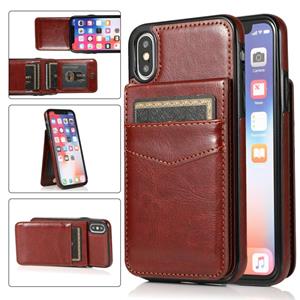 huismerk Solid Color PC + TPU beschermhoes met houder en kaartsleuven voor iPhone XS Max (bruin)