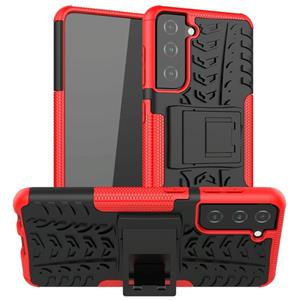 huismerk Voor Samsung Galaxy S21 5G-bandstructuur schokbestendige TPU+PC beschermhoes met houder(rood)