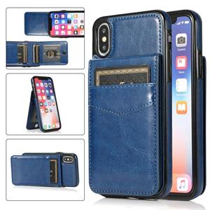 huismerk Solid Color PC + TPU beschermhoes met houder en kaartsleuven voor iPhone XS Max (blauw)