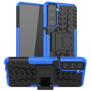 huismerk Voor Samsung Galaxy S21 5G-bandstructuur schokbestendige TPU+PC beschermhoes met houder(blauw)