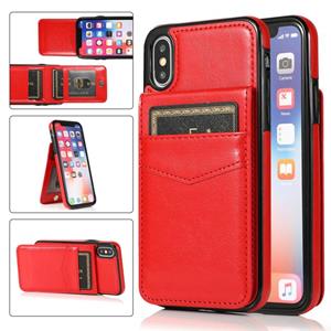 huismerk Solid Color PC + TPU beschermhoes met houder en kaartsleuven voor iPhone XS Max (rood)