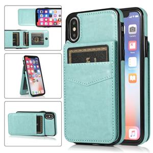 huismerk Solid Color PC + TPU beschermhoes met houder en kaartsleuven voor iPhone XS Max (groen)