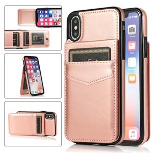 huismerk Solid Color PC + TPU beschermhoes met houder en kaartsleuven voor iPhone XS Max (rose goud)