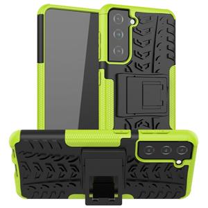 huismerk Voor Samsung Galaxy S21 5G Tire Texture Shockproof TPU + PC Beschermhoes met houder (groen)