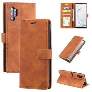 huismerk Voor Samsung Galaxy Note10 + Skin Feel Anti-Diefstal Borstel Horizontale Flip Leren Telefoonhoes (Brown)