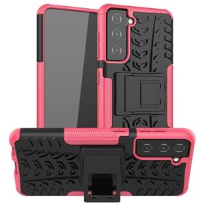 huismerk Voor Samsung Galaxy S21 5G Tire Texture Shockproof TPU + PC Beschermhoes met houder (roze)