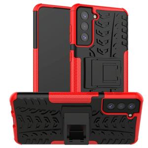 huismerk Voor Samsung Galaxy S21+ 5G-bandstructuur schokbestendige TPU+PC beschermhoes met houder(rood)