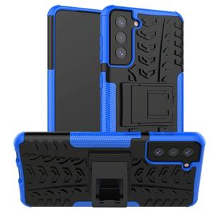 huismerk Voor Samsung Galaxy S21+ 5G-bandstructuur schokbestendige TPU+PC beschermhoes met houder(blauw)