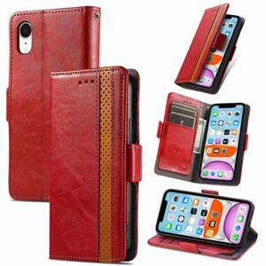 huismerk Caseeno Business Splicing Dual Magnetic Buckle Horizontale Flip PU Lederen Case met Houder & Card Slots & Portemonnee voor iPhone XR