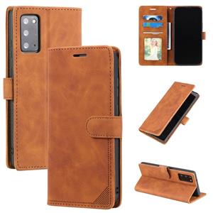 huismerk Voor Samsung Galaxy Note20 Skin Feel Anti-Diefstal Borstel Horizontale Flip Leren Telefoonhoes (Bruin)