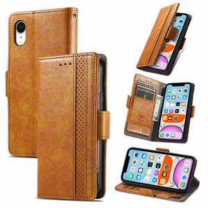 huismerk Caseneo Business Splicing Dual Magnetic Buckle Horizontale Flip PU Lederen Case met Houder & Card Slots & Portemonnee voor iPhone XR (Khaki)