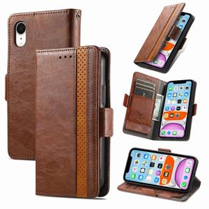 huismerk Caseeneo Business Splicing Dual Magnetic Buckle Horizontale Flip PU Lederen Case met Houder & Card Slots & Portemonnee voor iPhone XR (Brown)