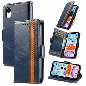 huismerk Caseeno Business Splicing Dual Magnetic Buckle Horizontale Flip PU Lederen Case met Houder & Card Slots & Portemonnee voor iPhone XR