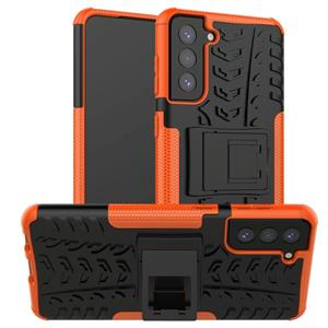 huismerk Voor Samsung Galaxy S21+ 5G-bandstructuur schokbestendige TPU+PC beschermhoes met houder(oranje)