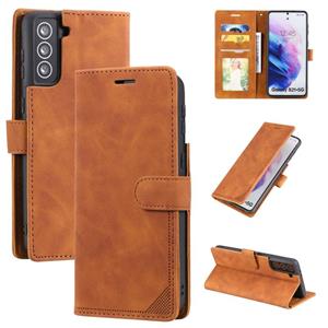 huismerk Voor Samsung Galaxy S21 + 5G Skin Feel Anti-Diefstal Borstel Horizontale Flip Leren Telefoonhoes (Brown)