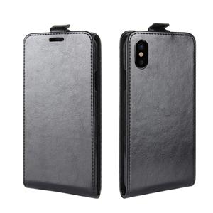 huismerk iPhone X vertikaal Crazy Horse structuur PU leren Flip Hoesje met foto frame en opbergruimte voor pinpas (zwart)