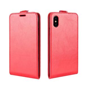 huismerk iPhone X vertikaal Crazy Horse structuur PU leren Flip Hoesje met foto frame en opbergruimte voor pinpas (rood)