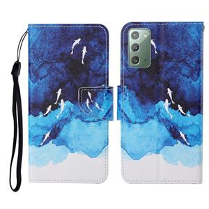 huismerk Voor Samsung Galaxy Note20 gekleurde tekening patroon horizontale flip lederen geval met houder & kaart slots & portemonnee &lanyard (aquarel vis)