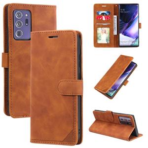 huismerk Voor Samsung Galaxy Note20 Ultra Skin Feel Anti-Diefstal Borstel Horizontale Flip Leren Telefoonhoes (Bruin)