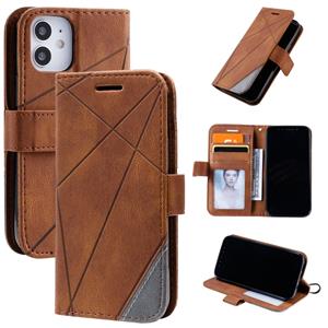 huismerk Voor iPhone 12 Skin Feel Splicing Horizontale Flip Lederen case met Holder & Card Slots & Wallet & Photo Frame(Bruin)