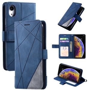 huismerk Voor iPhone XR Skin Feel Splicing Horizontal Flip Leather Case met Holder & Card Slots & Wallet & Photo Frame(Blauw)