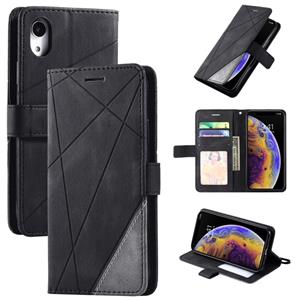 huismerk Voor iPhone XR Skin Feel Splicing Horizontal Flip Leather Case met Holder & Card Slots & Wallet & Photo Frame(Zwart)