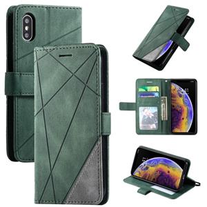 huismerk Voor iPhone XR Skin Feel Splicing Horizontal Flip Leather Case met Holder & Card Slots & Wallet & Photo Frame(Groen)