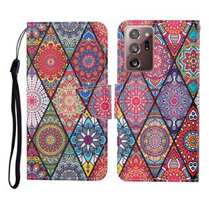 huismerk Voor Samsung Galaxy Note20 Ultra gekleurde tekening patroon horizontale flip lederen geval met houder en kaart slots & portemonnee & lanyard (Rhombus