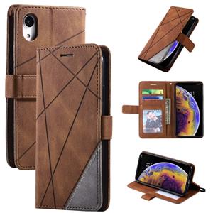 huismerk Voor iPhone XR Skin Feel Splicing Horizontal Flip Leather Case met Holder & Card Slots & Wallet & Photo Frame(Brown)