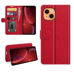 huismerk R64 textuur enkele horizontale flip beschermende hoes met houder kaart slots & portemonnee & fotolijst voor iPhone 13 (rood)